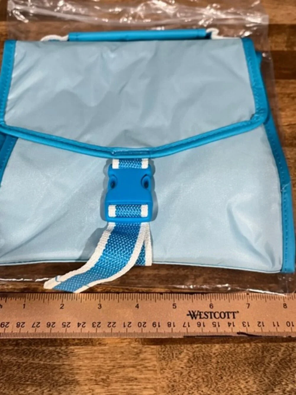 Thirty-One - Fold Over Lunch Bag - Neon Blue Colorblock - NWT